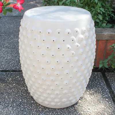 International Caravan Perforated Antique White Drum Ceramic Garden Stool In Black