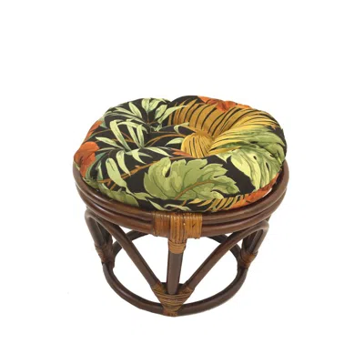 International Caravan Rattan Ottoman With Outdoor Fabric Cushion
