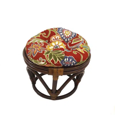 International Caravan Rattan Ottoman With Outdoor Fabric Cushion