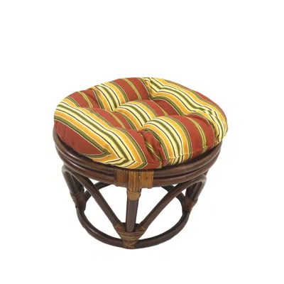 International Caravan Rattan Ottoman With Outdoor Fabric Cushion