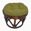 International Caravan Rattan Ottoman With Outdoor Fabric Cushion, Avocado In Green