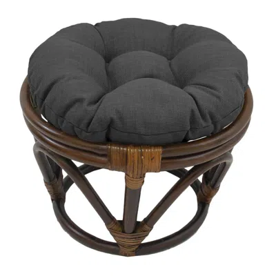 International Caravan Rattan Ottoman With Outdoor Fabric Cushion, Cool Grey