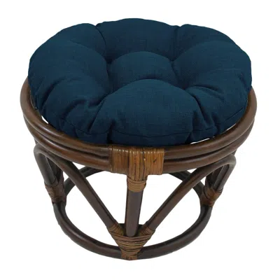 International Caravan Rattan Ottoman With Outdoor Fabric Cushion, Sea Blue