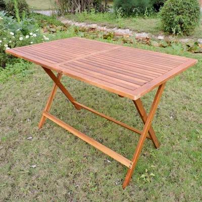 International Caravan Rectangular Hardwood Folding Dining Table, Stain In Brown