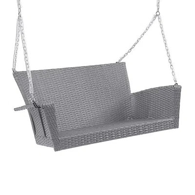 International Caravan Resin Wicker/ Steel Contemporary Hanging Loveseat Swing, Weathered Grey In Gray
