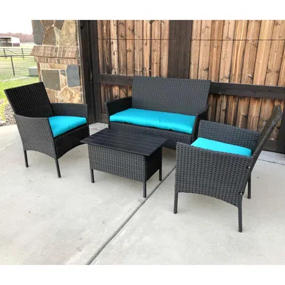 International Caravan Resin Wicker/steel Contemporary Settee Group With Cushions (set Of 4) In Gray