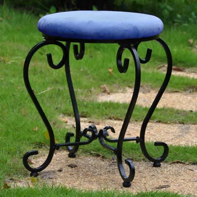 International Caravan Round Iron Vanity Stool With Cushion