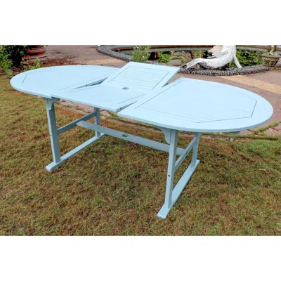 International Caravan Royal Fiji 59-inch / 79-inch Acacia Oval Extendable Dining Table W/fold Out Leaf, Sky Blue