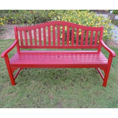 International Caravan Royal Fiji Acacia 59-inch Camel Back 63-inch 3-seater Bench With Pop-up Table