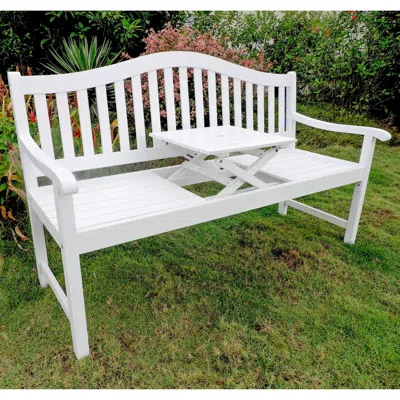 International Caravan Royal Fiji Acacia 59-inch Camel Back 63-inch 3-seater Bench With Pop-up Table