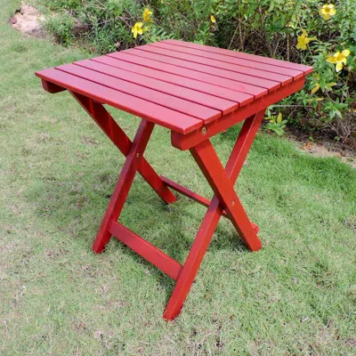 International Caravan Royal Tahiti Acacia 16-inch Round Folding Side Table In Red