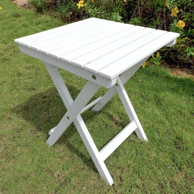 International Caravan Royal Tahiti Acacia 16-inch Round Folding Side Table In White