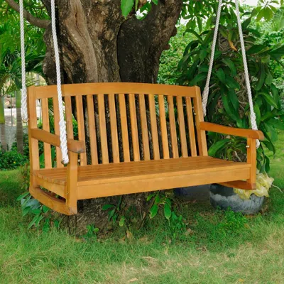 International Caravan Royal Tahiti Curved Back Wood Two Seated Swing
