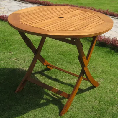 International Caravan Royal Tahiti Outdoor 36" Round Wood Folding Table In Brown