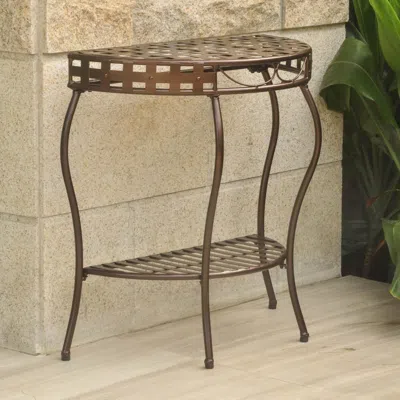 International Caravan Santa Fe Iron Nailhead 2-tier Half Moon Table