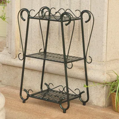 International Caravan Santa Fe Iron Nailhead 3-tier Plant/utility Shelf