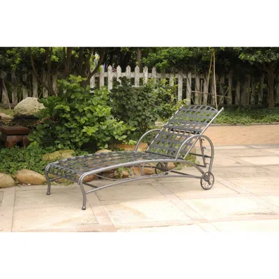 International Caravan Santa Fe Nailhead Iron Multi-position Chaise Lounge, Hammered Pewter In Blue
