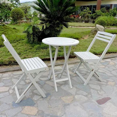 International Caravan Set Of 3 Acacia Folding Bistro Set