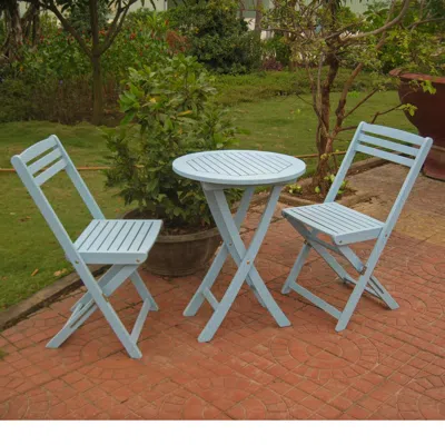 International Caravan Set Of 3 Acacia Folding Bistro Set In Gray