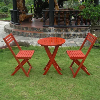 International Caravan Set Of 3 Acacia Folding Bistro Set In Red