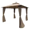 International Caravan Square 10 Foot Double Vented Gazebo With Drapes In Brown