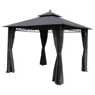 International Caravan St. Kitts 10-foot Aluminum/ Polyester Double-vented And Drapes Square Gazebo, Grey In Blue