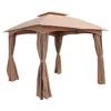 International Caravan St. Kitts 10-foot Steel Dome-top Gazebo With Curtains, Khaki