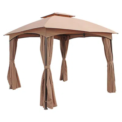 International Caravan St. Kitts 10-foot Steel Dome-top Gazebo With Curtains, Khaki