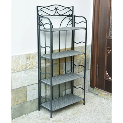 International Caravan Valencia Resin Wicker/ Steel 4-tier 24-inch Wide Plant Shelf, Grey