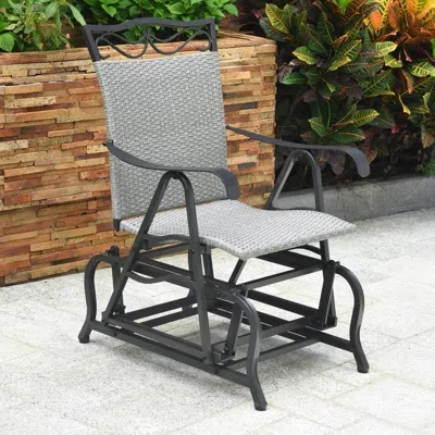 International Caravan Valencia Resin Wicker/ Steel Glider Chair, Grey