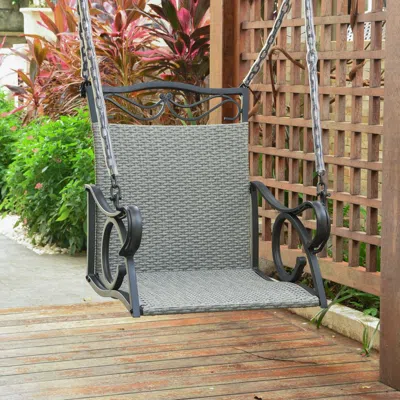 International Caravan Valencia Resin Wicker/ Steel Hanging Chair Swing, Grey In Gray