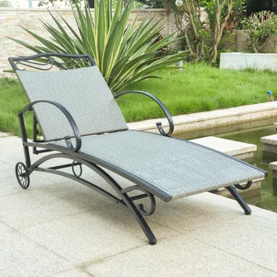 International Caravan Valencia Resin Wicker/ Steel Multi-position Chaise Lounge, Grey In Metallic