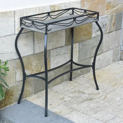 International Caravan Valencia Resin Wicker/ Steel Rectangular Plant Stand, Grey