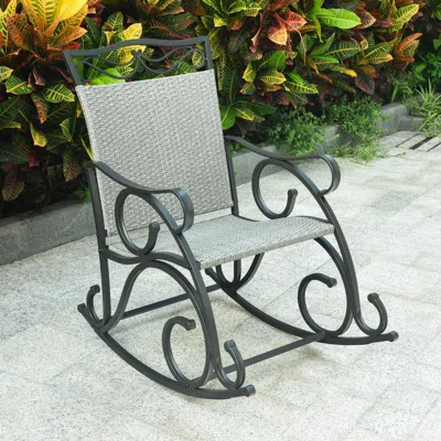 International Caravan Valencia Resin Wicker/ Steel Rocking Chair, Grey