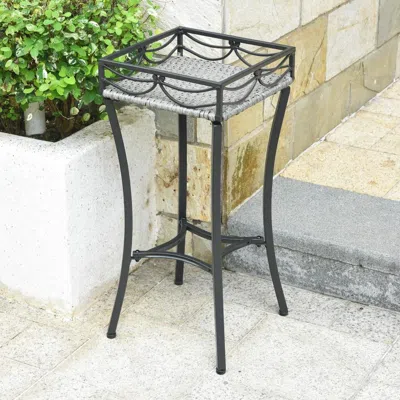 International Caravan Valencia Resin Wicker/ Steel Square Plant Stand, Grey
