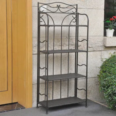 International Caravan Valencia Resin Wicker/steel 4-tier 24-inch Wide Plant Shelf In Gray