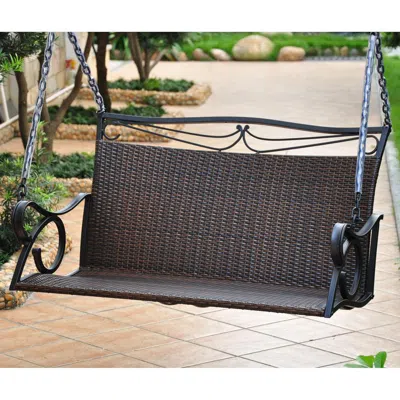 International Caravan Valencia Resin Wicker/steel Loveseat Swing - Chocolate