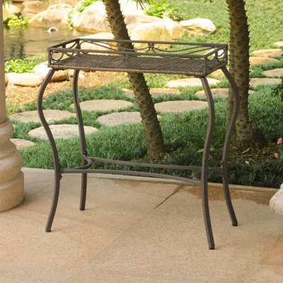International Caravan Valencia Resin Wicker/steel Rectangular Plant Table In Blue