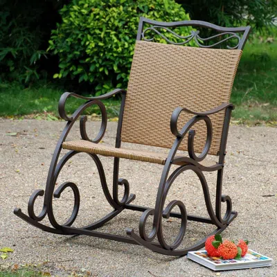 International Caravan Valencia Resin Wicker/steel Rocker In Burgundy