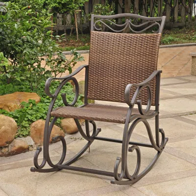 International Caravan Valencia Resin Wicker/steel Rocker In Brown