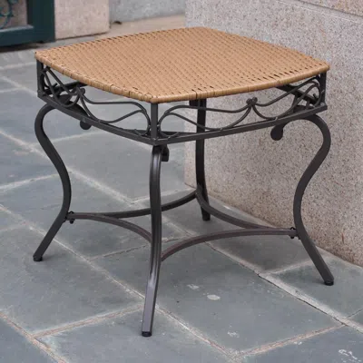 International Caravan Valencia Resin Wicker/steel Square Round Side Table In Black