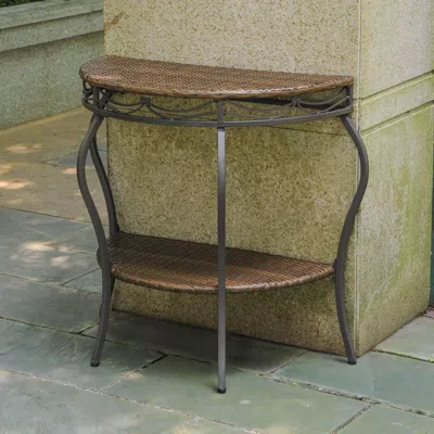 International Caravan Valencia Resin Wicker/steel Two Tier Half Moon Wall Table