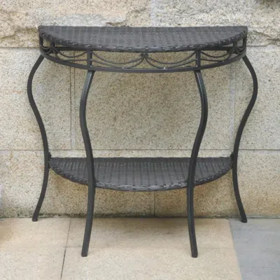 International Caravan Valencia Resin Wicker/steel Two Tier Half Moon Wall Table In Gray