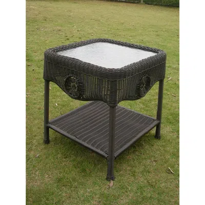 International Caravan Wicker Glass Top Side Table
