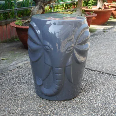 International Caravan Wild Elephant Drum Ceramic Gardn Stool In Gold