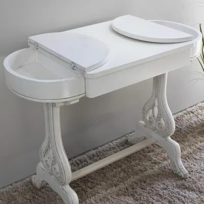International Caravan Windsor Carved Wood Writing Table With Flip-up Drawers