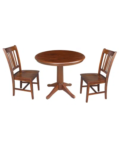 International Concepts 36" Round Top Pedestal Table With 2 Chairs In Brown