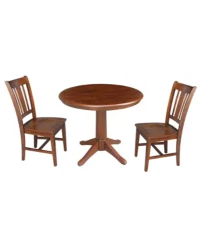 International Concepts 36" Round Top Pedestal Table With 2 Chairs In Brown