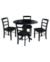 International Concepts 42" Dual Drop Leaf Table With 4 Ladder Back Dining Chairs In Black
