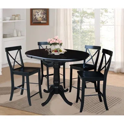International Concepts Counter Height Extendable Solid Wood Dining Set In Black